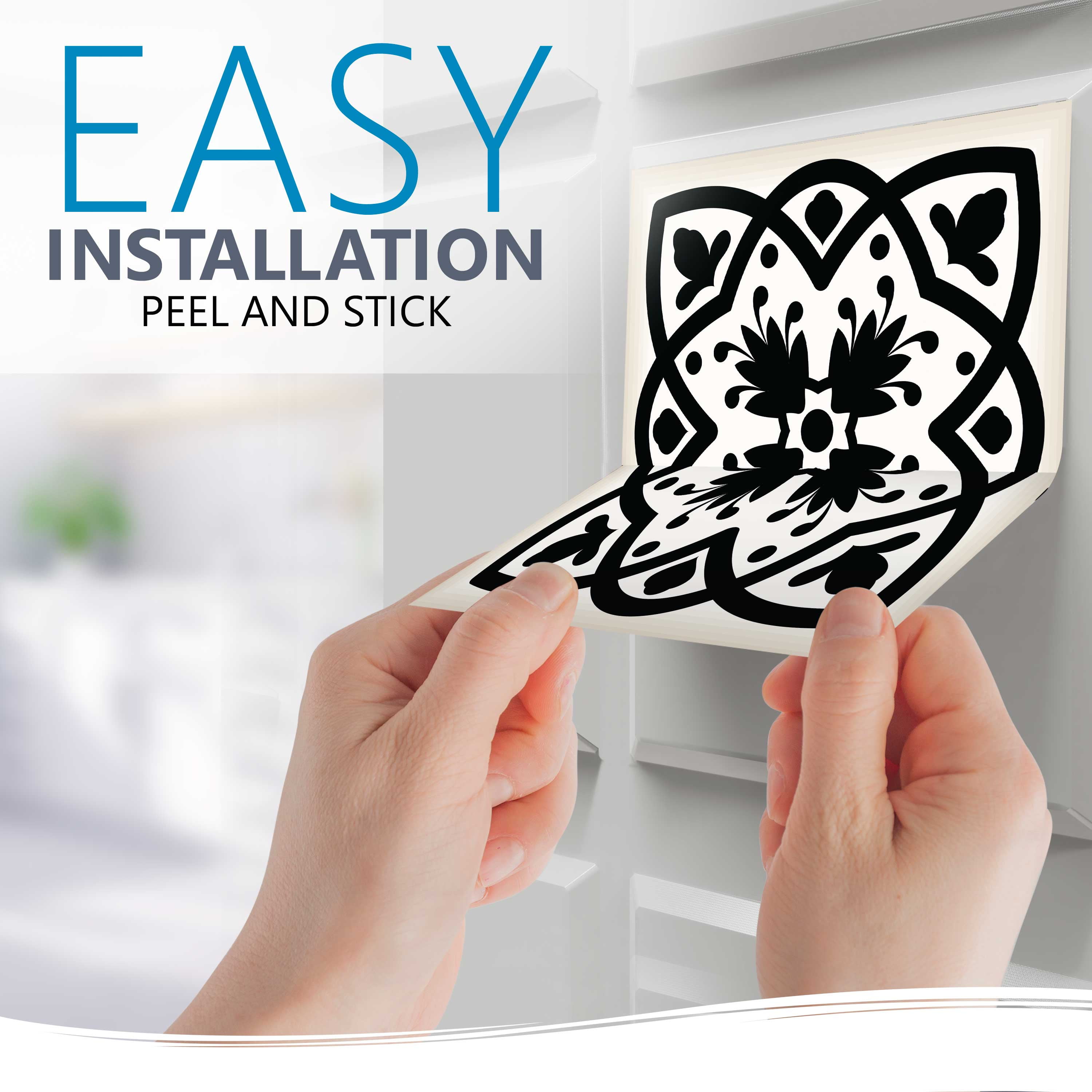 Mi Alma Black & White Collection Peel and Stick Tile Stickers 24 PC Set backsplash Tile Decals Bathroom & Kitchen Vinyl Wall Decals Easy to Apply Just Peel & Stick Home Decor (Line Decals, 4x4 Inch)