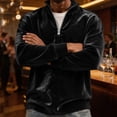 thumbnail image 4 of Qualvora Mens Velour Quarter Zip Pullover, Long Sleeve Stand Collar Sweatshirt with Metal Zipper, Loose Fit Solid Color Top, Fall Winter Party Night Out Wear for Men, 4 of 7