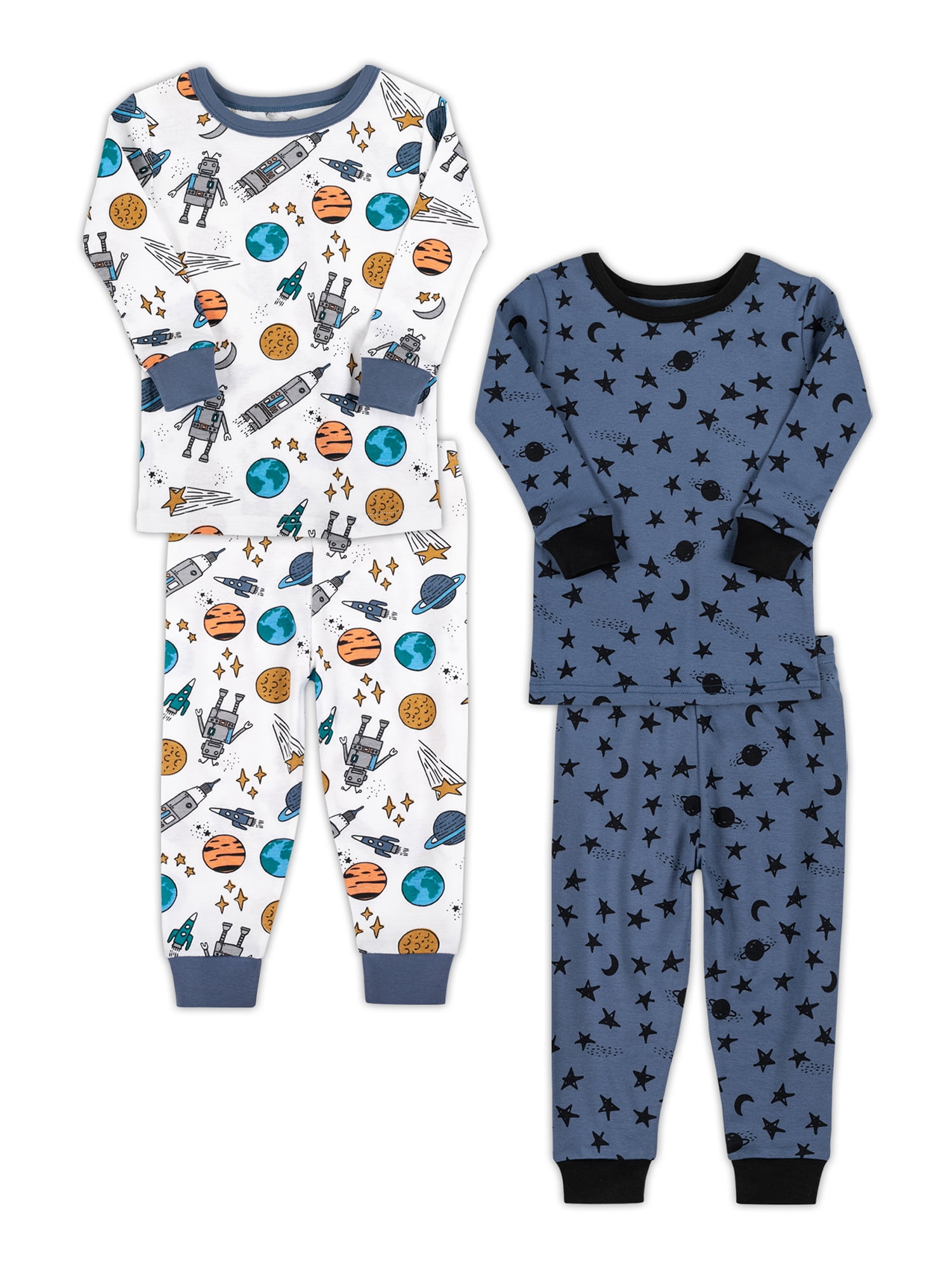 Little Star Organic Baby & Toddler Boy 4 Pc Long Sleeve & Long Pant Pajamas, Size 9 Months - 5T
