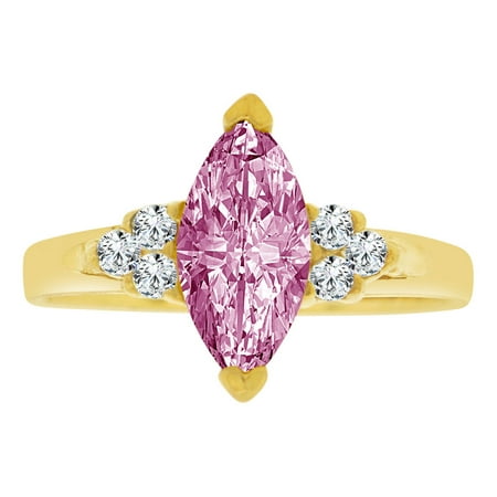 Simple Marquise - 14k Yellow Gold, Simple Classic Ring Created Color Marquise CZ Synthetic Jun Birthstones