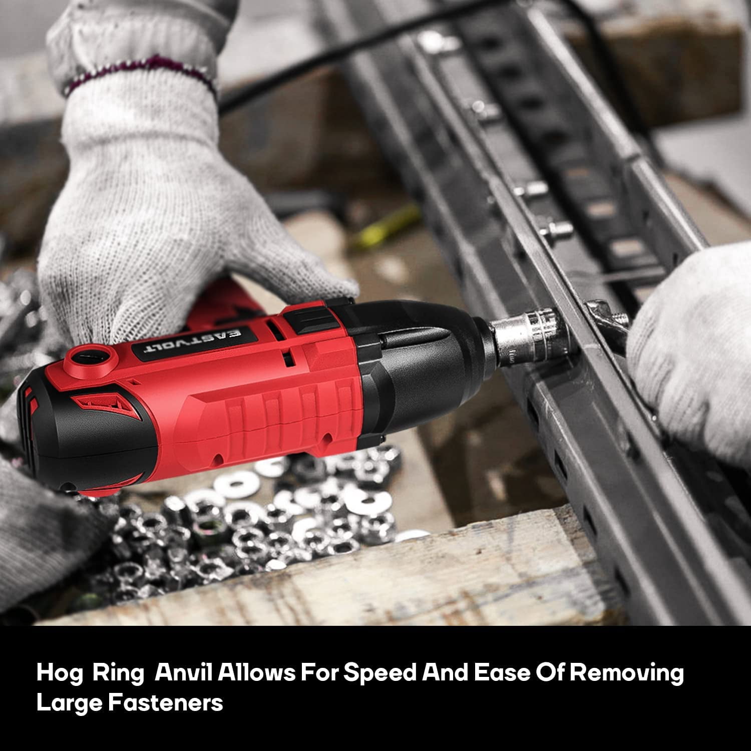800W Electric Impact Wrench, Heavy Duty 7.5 Amp Corded Max Torque 450 Ft-lbs 3400 RPM, 1/2 Inch with Hog Ring Anvil