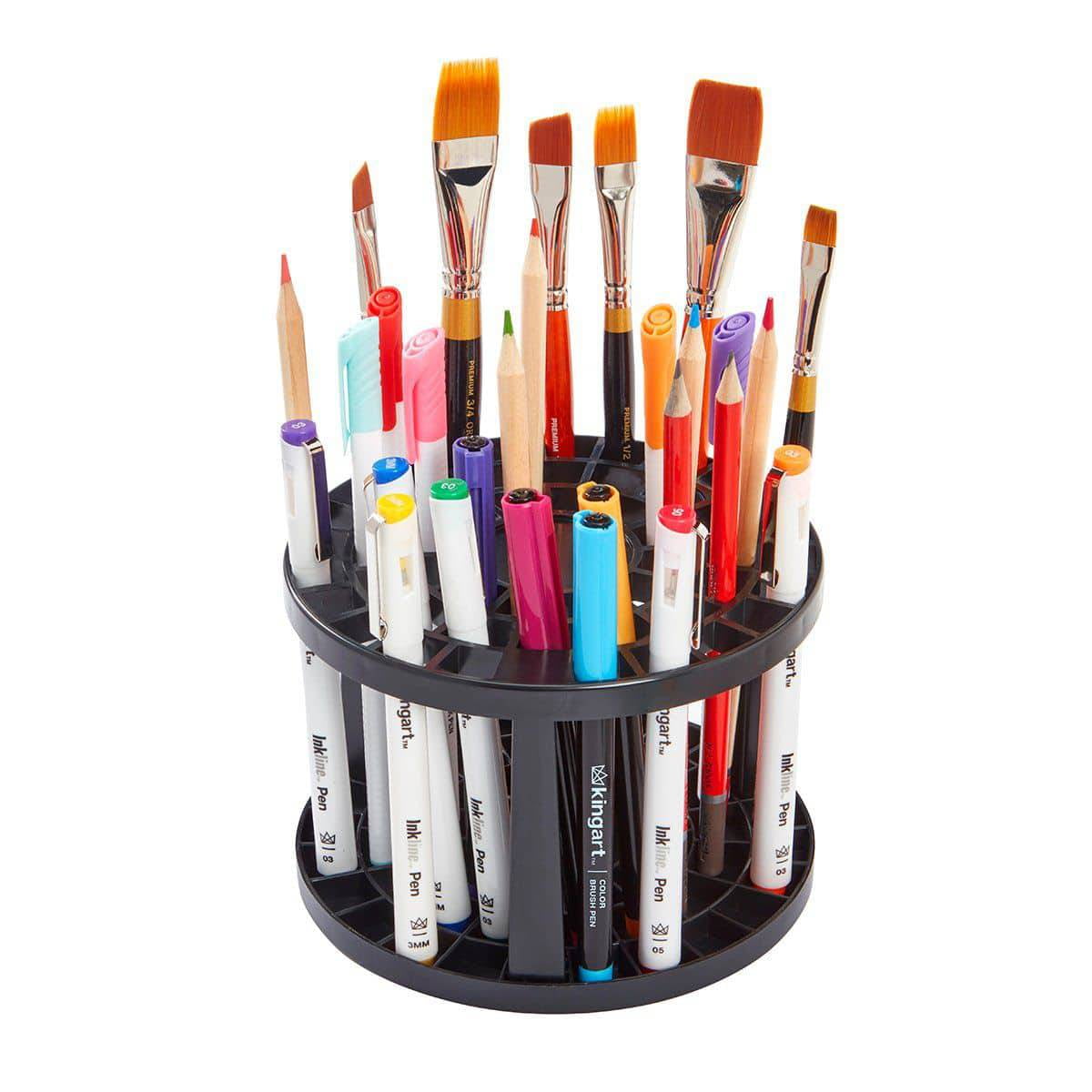 (2 pack) KINGART Plastic Pencil & Brush Holder, Desk Organizer for Pens, Paint Brushes & Markers, 49 Holes