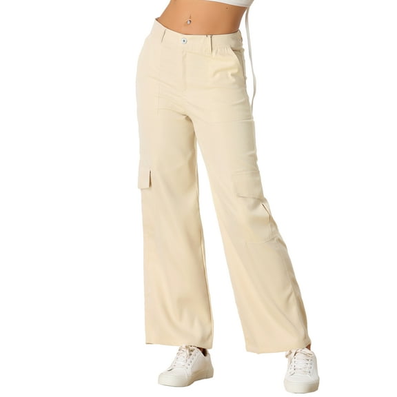 DARING DIVA Women's Cargo Pants Mid Rise Baggy Wide Leg Y2K Casual Pants with Pockets XS Apricot