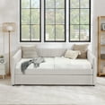 thumbnail image 6 of New Full Size Daybed with Trundle Upholstered Sofa Bed, with Vertical Stripes, Linen Fabric, Beige (82.5"x58"x30"), 6 of 10
