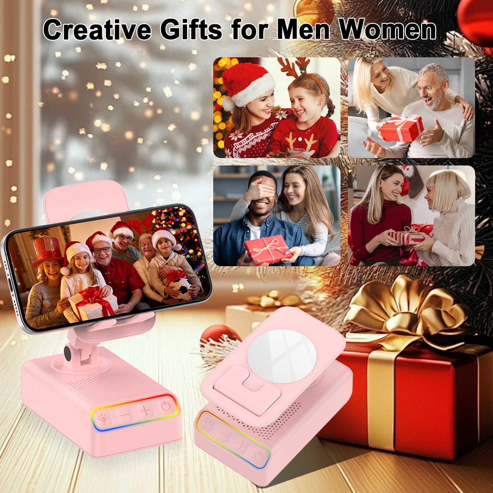 Adjustable Cell Phone Stand with Wireless Induction Bluetooth Speaker, HD Surround Sound, Color-Changing LED Light, and Non-Slip Phone Holder – Perfect for Yoga and Kitchen, a Great Gift for Everyone