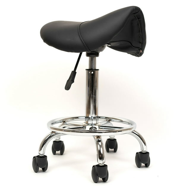 Gen'C Béauty Hydraulic Rolling Stool Saddle Stool with Footrest Black