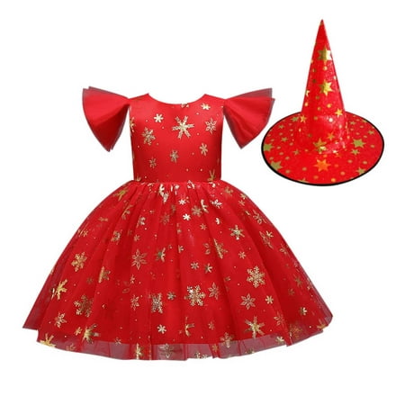 

ZMHEGW Kids Child Girls Pageant Gown Pumpkin Festival Dance Party Princess Dress+Hat Spring Clothing