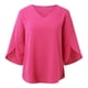 thumbnail image 5 of Tops de verano para mujer: túnica holgada con cuello en V y manga 3/4, poliéster, informal/trabajo/cita, para combinar con leggings, 5 of 6