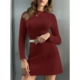 thumbnail image 3 of Long Sleeve Womens Sweater Dress Bodycon Crew Neck Fall Slimming Knit Mini Dresses, 3 of 7