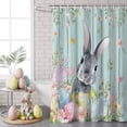 thumbnail image 5 of Easter Shower Curtain Bunny Easter Eggs Shower Curtains for Bathroom Decor, Waterproof Polyester Shower Curtain Set with Hooks, Extra Long 72" x 78" Wood Grain Spring Floral Rabbit, 5 of 9