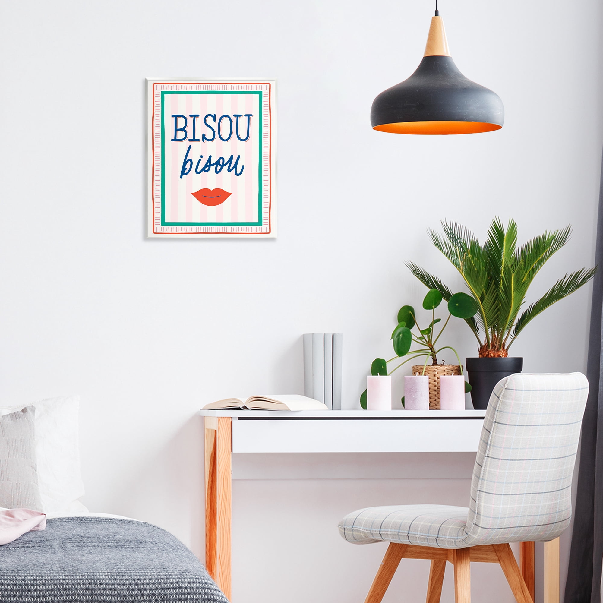 Stupell Industries Bisou Kiss over Stripes Wall Plaque Art, design by Jalynn Heerdt