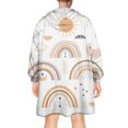thumbnail image 2 of Wearable Oversized Blanket,White Boho Bohemia Rainbow Sun Moon Pattern Wearable Blanket Hoodie for Adults,Cozy Hooded Blankets with Super Pockets,Super Warm Fuzzy Pullover for Women & Men, 2 of 6