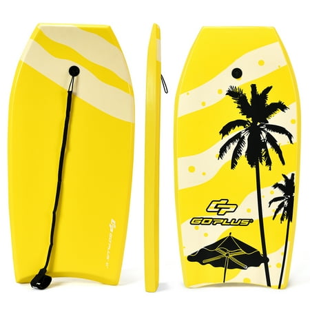 Goplus 41 Lightweight Super Bodyboard Surfing W/Leash IXPE Deck EPS Core Boarding Yellow
