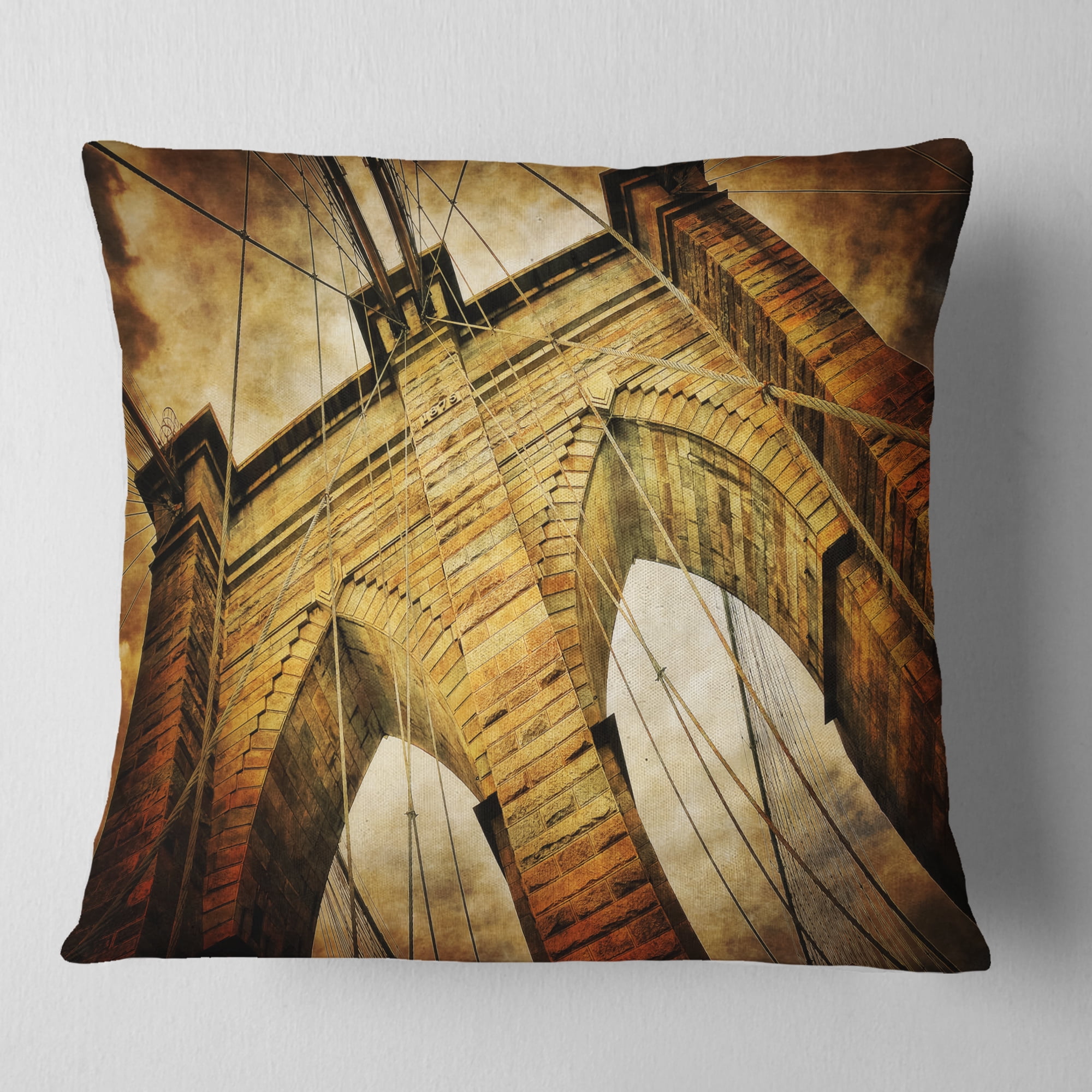 Designart Vintage Brooklyn Bridge - Contemporary Throw Pillow - 16x16
