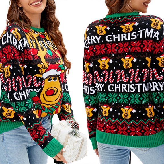 Sweaters for Women's Raindeer Ugly Christmas Sweater, Cute Holiday Sweater Funny Ugly Christmas Sweater Gifts for Women