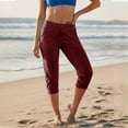 thumbnail image 2 of Womens Elastic Waist Capri Jogger Pants Cuffed Ankle Pocket Cropped Yoga Sports Casual Pants Wine L(L), 2 of 8