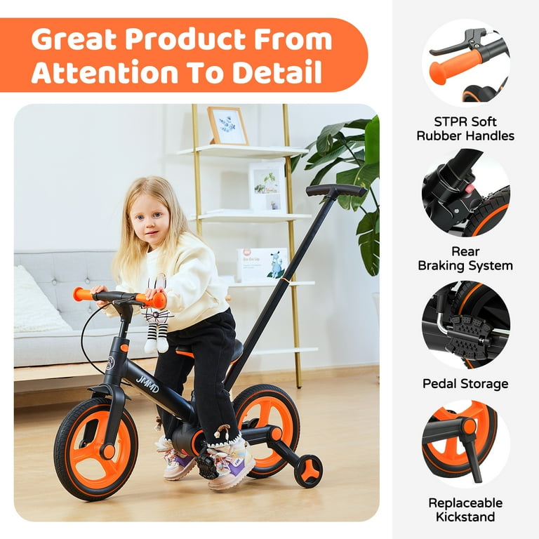 JMMD Toddler Bike with Training Wheels, 6-in-1 Foldable Tricycle