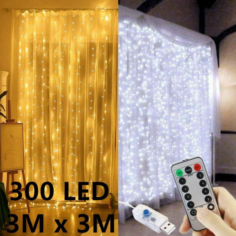 3mX3m Waterfall Curtain String Light 300LED Icicle Party Xmas Christmas blue 