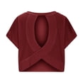 thumbnail image 6 of Hueook Fall Short Sleeve Workout Tops For Women Crew Neck Criss Cross Back Yoga Athletic Tee Cotton Shirts Wine XL, 6 of 6