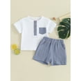 thumbnail image 2 of Bslissey Toddler Baby Boys Summer Clothes Short Sleeve Crew Neck Pocket T-shirt Tops + Solid Color Shorts 2Pcs Outfits Infant Casual Short Pants Sets 3 Months-3 Years, 2 of 10