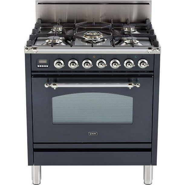 Ilve UPN76DVGGMXLP Nostalgie Series 30 Inch Gas Convection Freestanding Range, 5 Sealed Brass