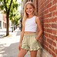 thumbnail image 7 of Maqroz Girls Cotton Shorts Casual Solid Color Elastic Waist Shorts with Ruffle Hem Summer Outings Athletic Shorts 2-13 Years, 7 of 7