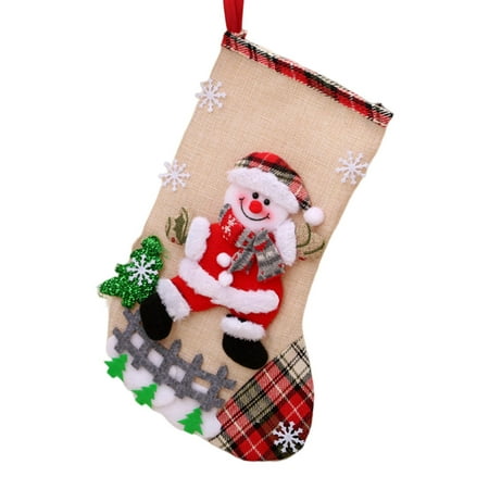 

Chicmine Christmas Stocking Adorable 3D Santa Claus/Elk/Snowman/Bear Super Soft Large Capacity Wide Opening Scene Layout Reusable Hanging Xmas Tree Gift Bag Pendant for Party B