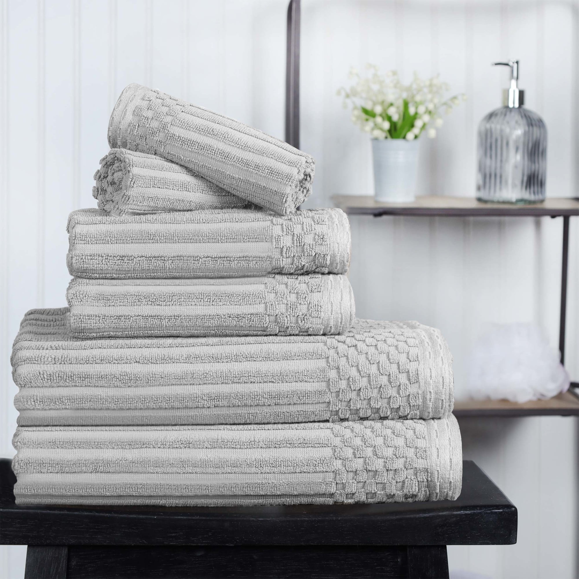 Superior Soho Collection 6 Piece 100% Cotton Bath Towel Set, Navy