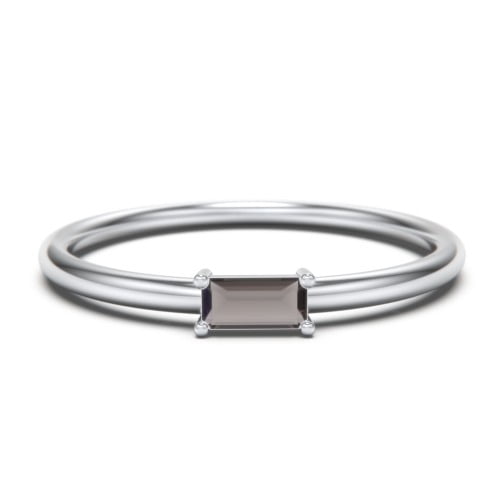 East-West Stackable Baguette Birthstone Ring - Smokey Quartz (June)