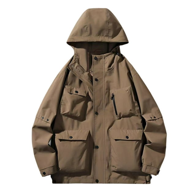 KIHOUT Men's Tactical Jacket Multi Pockets Performance Fleece Lined Water Resistant Soft Shell Unisex Hood Coats