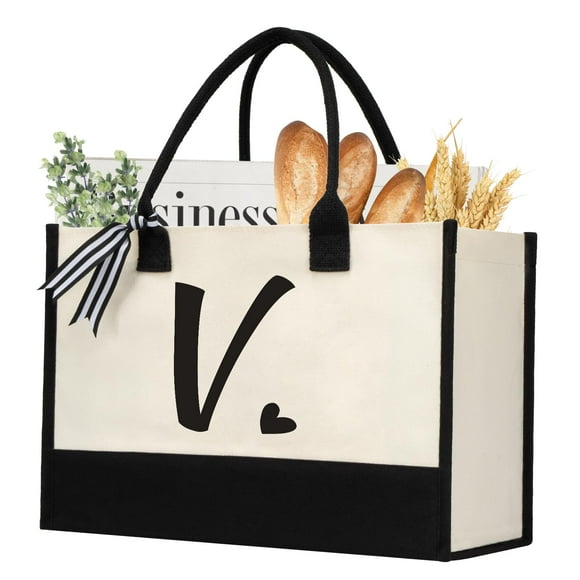 shenee Bolsa de lona con inicial, bolsa de yute de playa personalizada, regalo para mujeres, vacaciones, amigos, regalo de cumpleaños, boda, Año Nuevo