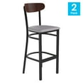 thumbnail image 5 of BizChair Set of 2 Commercial Barstools with 500 LB. Capacity Black Steel Frame, Walnut Finish Wooden Boomerang Back, and Gray Vinyl Seat, 5 of 13