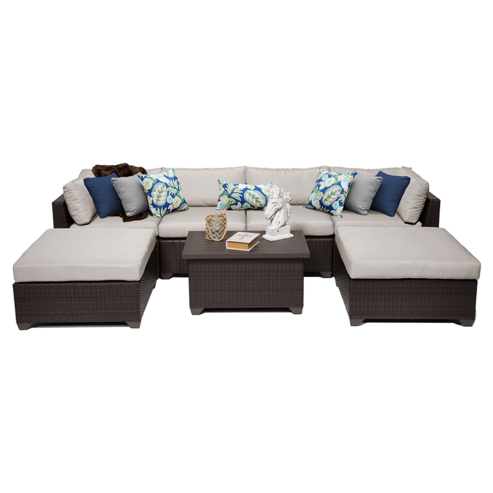 TK Classics Belle Wicker 7 Piece Patio Conversation Set with Ottoman and 2 Sets of Cushion Covers - image 2 of 2
