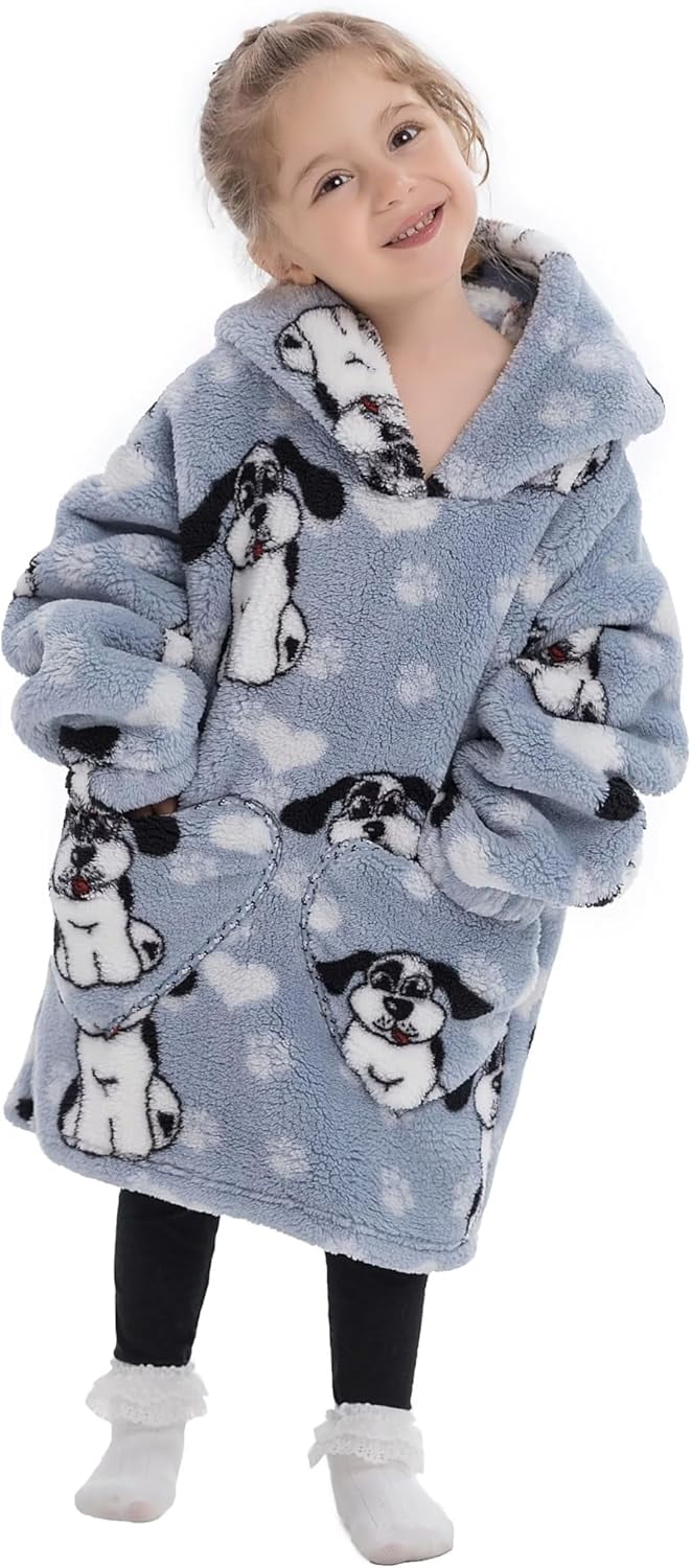 Wehilion 2-6YR Oversized Sweatshirt Hooded Blanket Sherpa Hoodie for Girls Boy Wearable Blanket Hoodie for Kids Toddlers