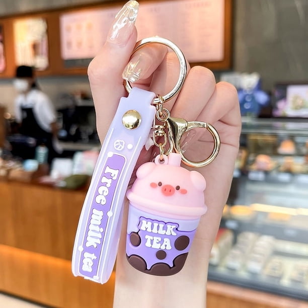 Llavero de té Boba con arenas movedizas líquidas, llavero de té de burbujas, llavero de té con leche y frutas, adorno de bolsa de acrílico