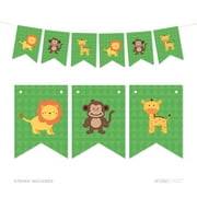 Pennant Party Banner Jungle Safari Monkey Giraffe Lion