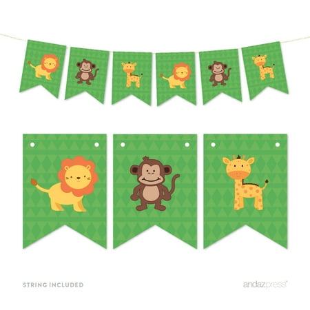 Pennant Party Banner Jungle Safari Monkey Giraffe Lion