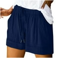 thumbnail image 3 of Brnmxoke Beach Shorts for Women Summer High Waisted Drawstring Casual Short Plus Size Loose Fit Comfy Wide Leg Lounge Shorts Blue,M, 3 of 8