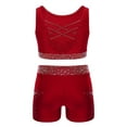 thumbnail image 2 of Nyeemya Kids Girls 2 Piece Dance Outfits Sleeveless Sparkle Rhinestones Gymnastics Sports Crop Tops with Shorts Burgundy 14, 2 of 7