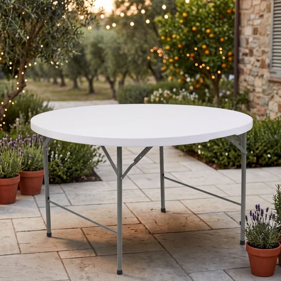 Mesa Plegable Jardin Exterior Portatil Redonda Color Blanco 122cm
