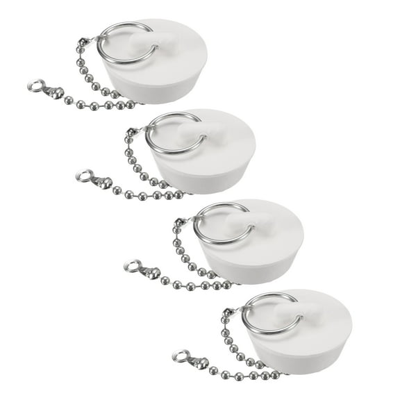 4 Pcs Tub Stoppers, Rubber Bathtub Stoppers Drain Plug 1-1/4" and 15" Beaded Chain, White