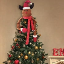 Hvmvliv Santa Christmas Tree Topper Scarf Deer Santa Xmas Tree Top Ornament Christmas Tree Decoration for Party Red