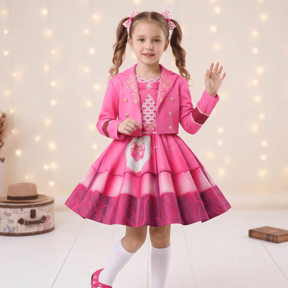 Zydvens G*irls Pink Cosplay Costume Set - 2 Pcs Jacket and Dress Outfit Halloween Cosplay Birthday Party Dress Up for Little 4-12Y Apparel Accessories