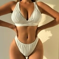 thumbnail image 2 of UTSJKR Women Textured Bikini Swimsuit Mid Waist Sexy Bathing Suit Criss Cross V Neck High Cut 2 Piece Swimwear Beachwear White S, 2 of 7