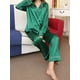 thumbnail image 3 of Sonducket Mujer Loungewear Solapa Camisa de manga larga Top Pantalones sedosos Ropa de dormir conjuntos de ropa Verde XXL Sonducket AP003311-16, 3 of 6