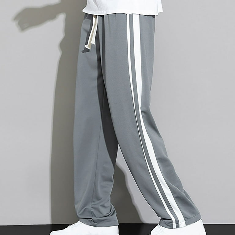 HOOMEUMY Men's Straight Leg Sweatpants with Two Side White