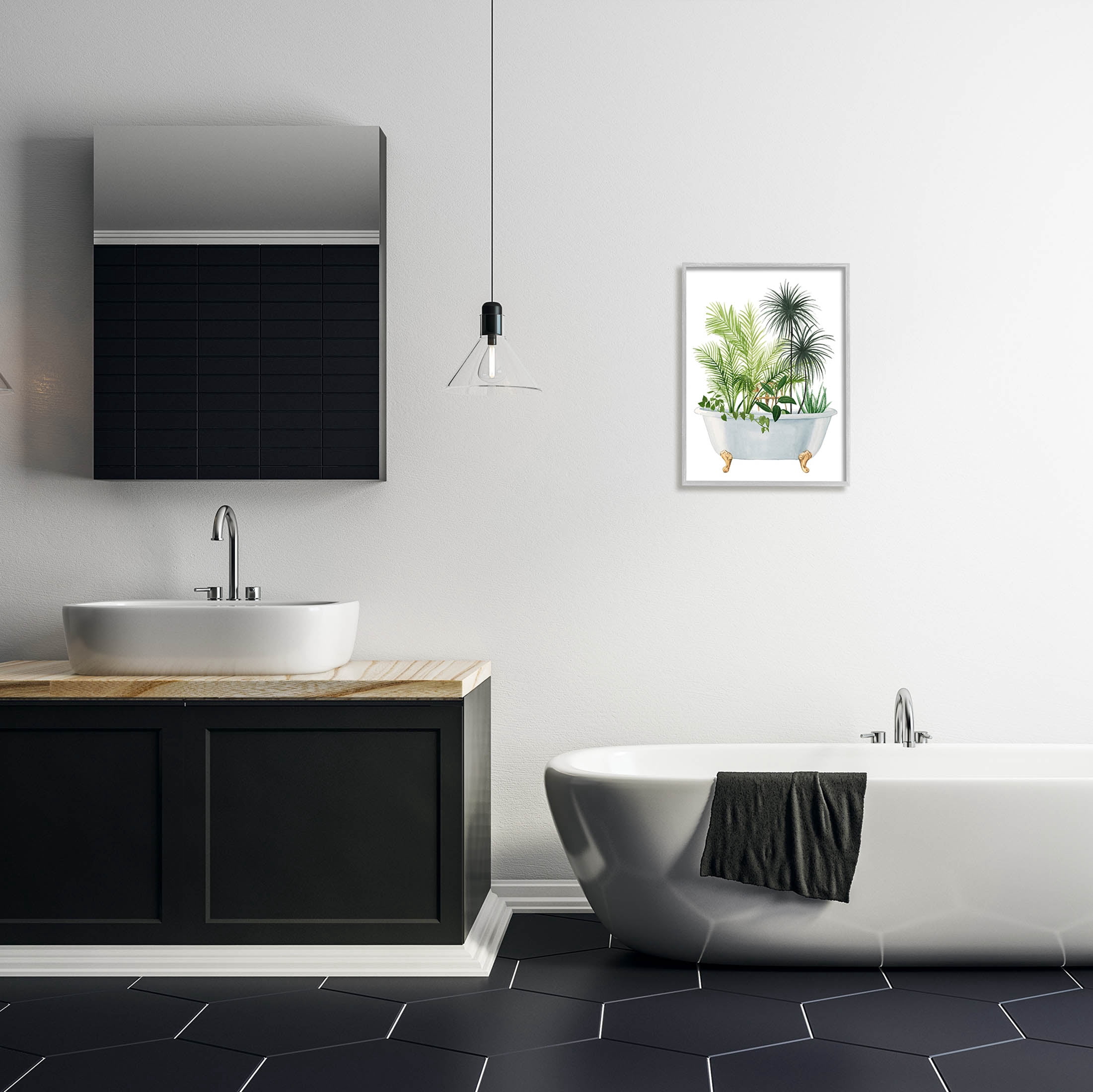 Stupell Industries Mixed Plant Leaves Antique Bathroom Tub Graphic Art Gray Framed Art Print Wall Art, Design by Grace Popp