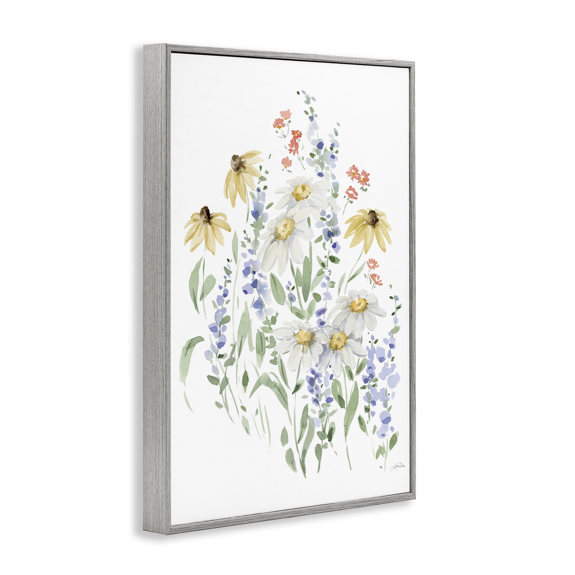 Stupell Industries Soft Summer Garden Botanical & Floral Painting Gray Framed Art Print Wall Art, 12 x 18