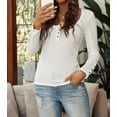 thumbnail image 4 of Women's White Scoop Neck Button Closure Ribbed Long Sleeve Top, 4 of 9