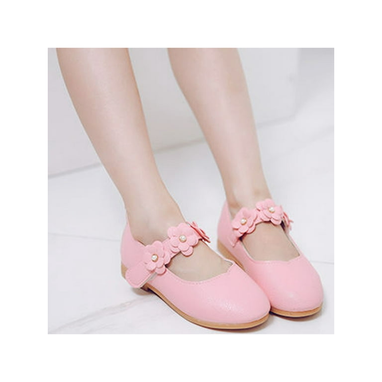 SIMANLAN Mary Jane Shoes for Girls Dress Shoes Leather Princess Shoes Comfy Breathable Round Toe Ballerina Flats Cute Flower Decor Shoes Marry Janes